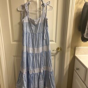 Petal & Pup Blue and White Striped Maxi Dress